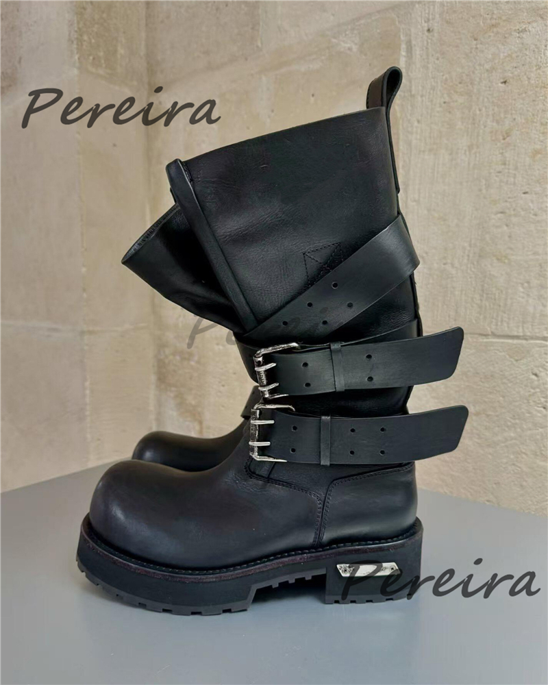 Men'S Shoes Wide Width - Retro Belt Buckle Motorcycle Boots for
